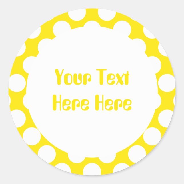 Pegatina Redonda Puntos de polka en plantilla de texto amarillo (Anverso)