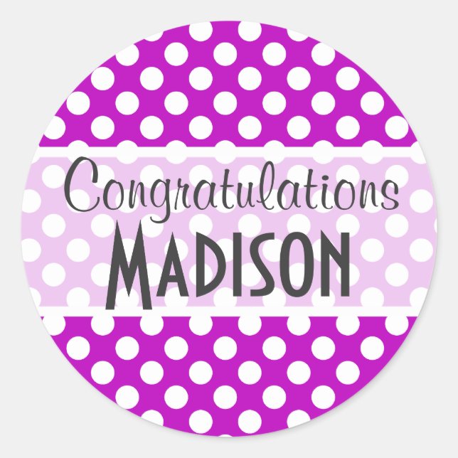 Pegatina Redonda Puntos de Polka Magenta Profundo (Anverso)
