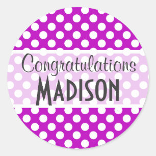 Pegatina Redonda Puntos de Polka Magenta Profundo