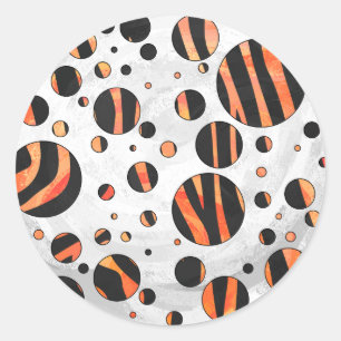 Pegatina Redonda Puntos de polka negro y Naranja de cebra