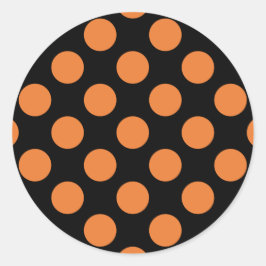 Pegatina Redonda Puntos de polka negros y Naranjas