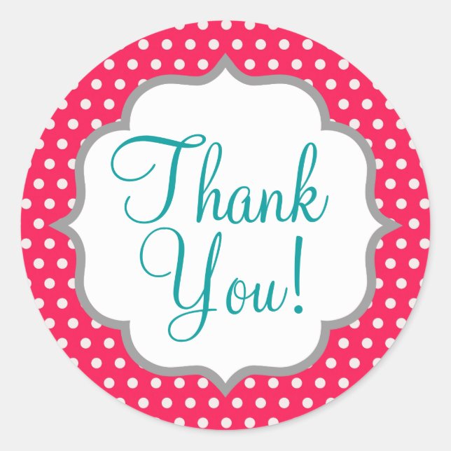 Pegatina Redonda Puntos de Polka Rosa de Fresa (Anverso)