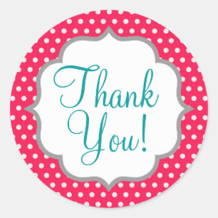 Pegatina Redonda Puntos de Polka Rosa de Fresa