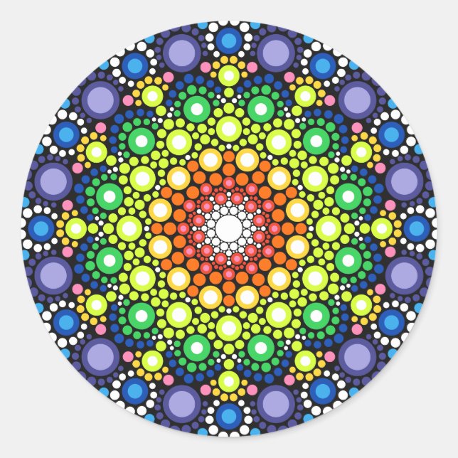 Pegatina Redonda Puntos de Trippy Hippie Retro Fractal Dot de Manda (Anverso)