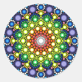 Pegatina Redonda Puntos de Trippy Hippie Retro Fractal Dot de Manda