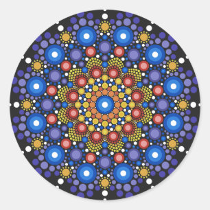 Pegatina Redonda Puntos de Trippy Hippie Retro Fractal Dot de Manda