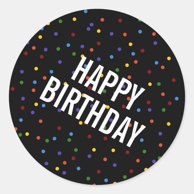 Pegatina Redonda Puntos del arco iris Patrón feliz cumpleaños feliz (Anverso)