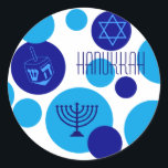Pegatina Redonda Puntos Hanukkah azul retro<br><div class="desc">La burbuja azul retro Hanukkah da pegatina.</div>