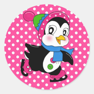 Pegatina Redonda Puntos pegatina/pingüino y polka