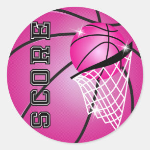 Pegatina Redonda Puntuación del baloncesto en rosa