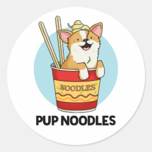 Pegatina Redonda Pup Noodles Funny Cup Noodles Pun
