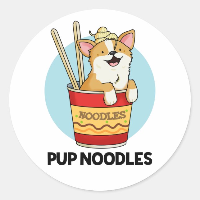 Pegatina Redonda Pup Noodles Funny Cup Noodles Pun (Anverso)