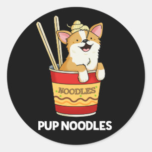 Pegatina Redonda Pup Noodles Funny Cup Noodles Pun Dark BG