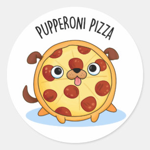 Pegatina Redonda Pupperoni Pizza Funny Pizza Pun