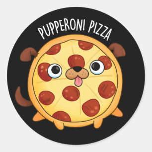 Pegatina Redonda Pupperoni Pizza Funny Pizza Pun Dark BG