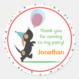 Pegatina Redonda Puppy Birthday Party - Favor Sticker