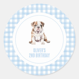 Pegatina Redonda Puppy bulldog preppy plaid birthday