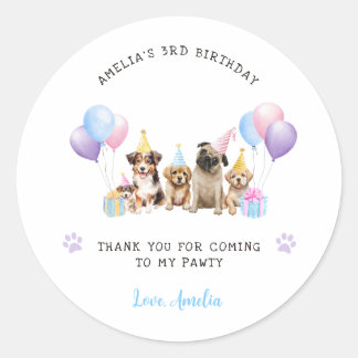 Pegatina Redonda Puppy Dog Birday Party Watercolor