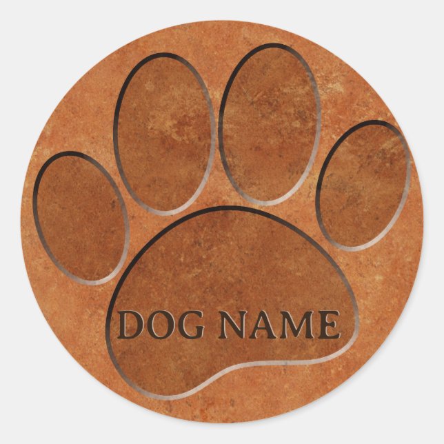 Pegatina Redonda Puppy Paw Faux Terracotta Imprimir nombre personal (Anverso)