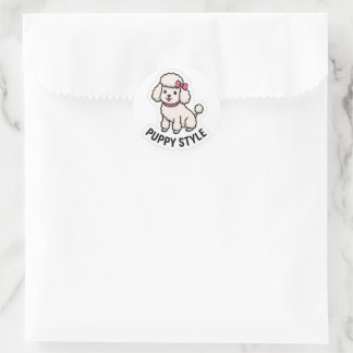 Pegatina Redonda Puppy Style Cute Poodle Sticker – Kawaii Dog Lover