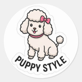 Pegatina Redonda Puppy Style Cute Poodle Sticker – Kawaii Dog Lover