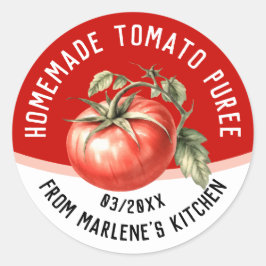 Pegatina Redonda Puré de tomate casero editable con tomate rojo