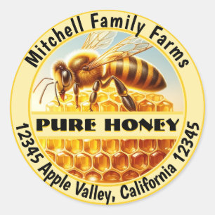 Pegatina Redonda Pure Honey Bee Lable