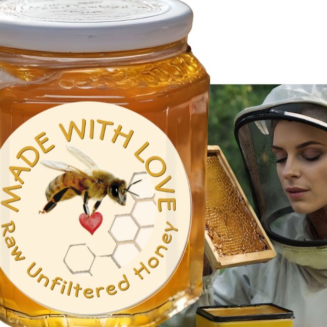 Pegatina Redonda PURE RAW HONEY Honeybee Honeycomb and Heart (Subido por el creador)