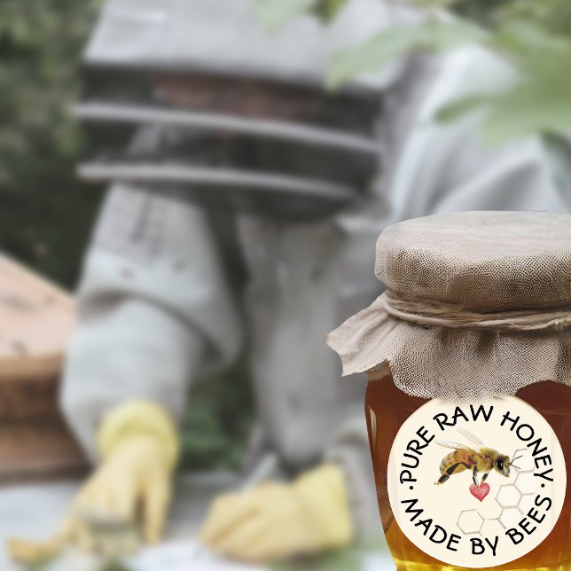 Pegatina Redonda PURE RAW HONEY Honeybee Honeycomb and Heart (Subido por el creador)