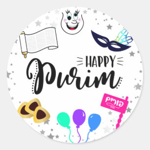 Pegatina Redonda Purim feliz