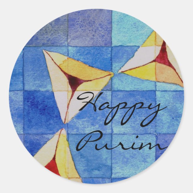 Pegatina Redonda Purim feliz (Anverso)
