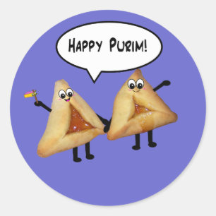 Pegatina Redonda Purim feliz lindo Hamantaschen