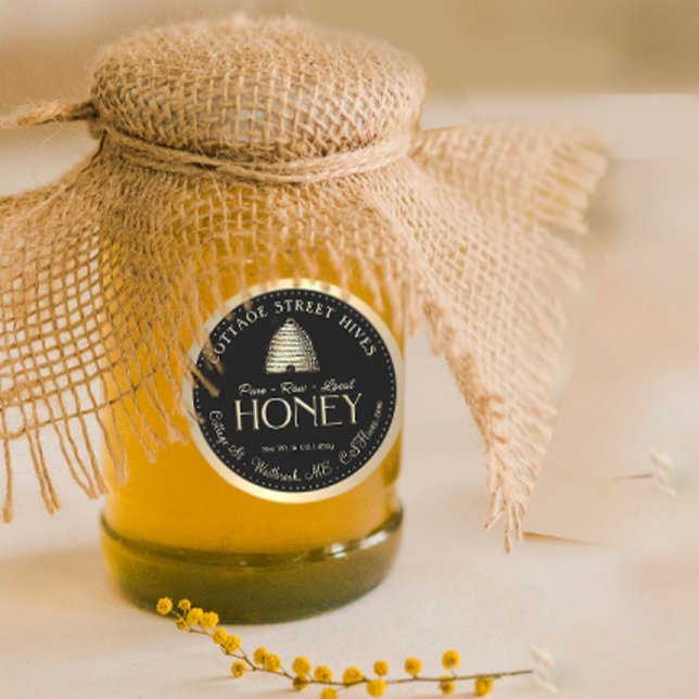Pegatina Redonda Puro Raw Local Honey Gold Skep Black Gold Border (Subido por el creador)