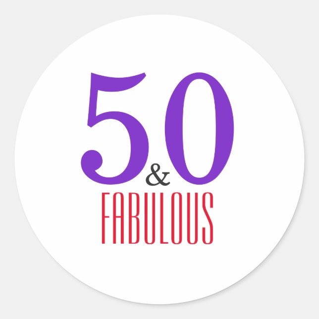 Pegatina Redonda Purple 50 Y Fabulosa Fiesta De Cumpleaños (Anverso)