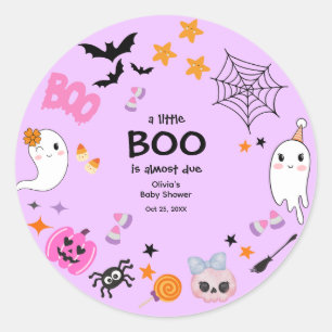 Pegatina Redonda Purple A Little Boo Cuesta Baby Shower Halloween