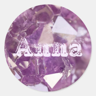 Pegatina Redonda Purple Agate Modern Trendy Simple Name Template