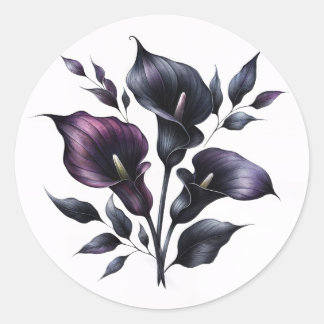 Pegatina Redonda Purple and Black Calla Lilies Gothic