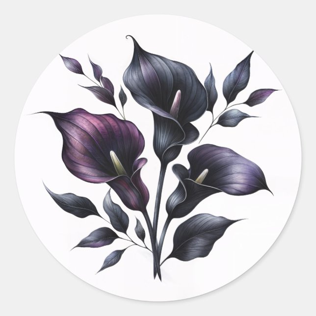 Pegatina Redonda Purple and Black Calla Lilies Gothic (Anverso)