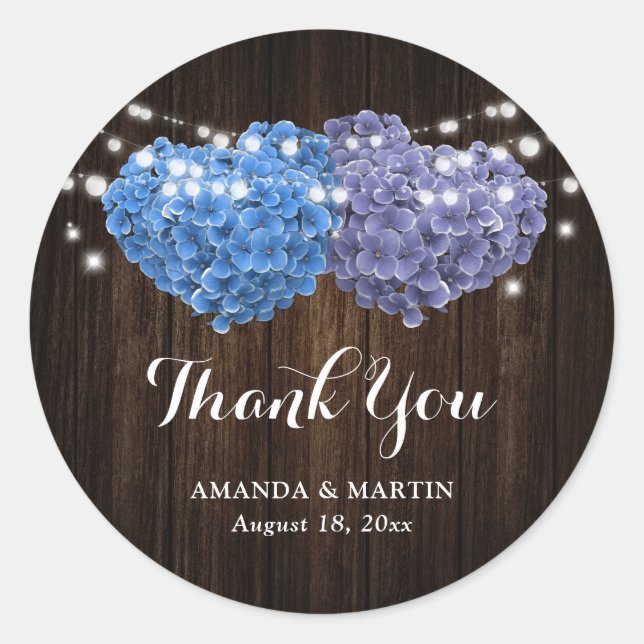 Pegatina Redonda Purple and Blue Floral Wedding Thank You (Anverso)