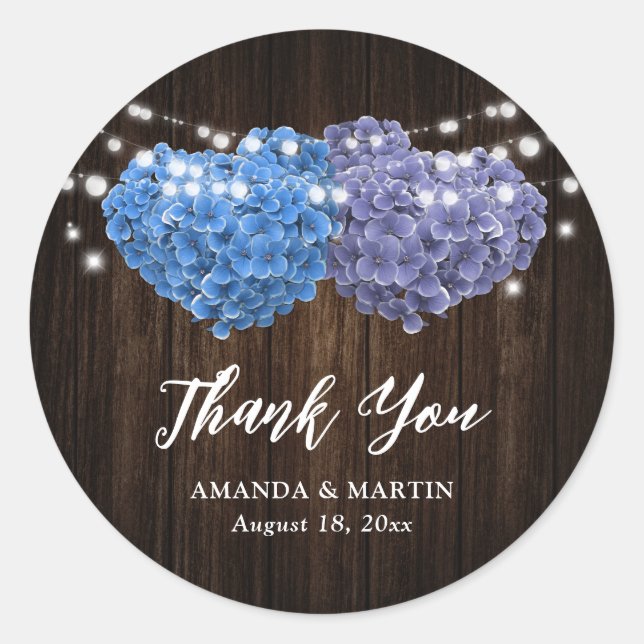 Pegatina Redonda Purple and Blue Floral Wedding Thank You (Anverso)