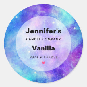 Pegatina Redonda Purple and Blue Galaxy Space Candle Business