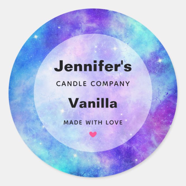 Pegatina Redonda Purple and Blue Galaxy Space Candle Business (Anverso)