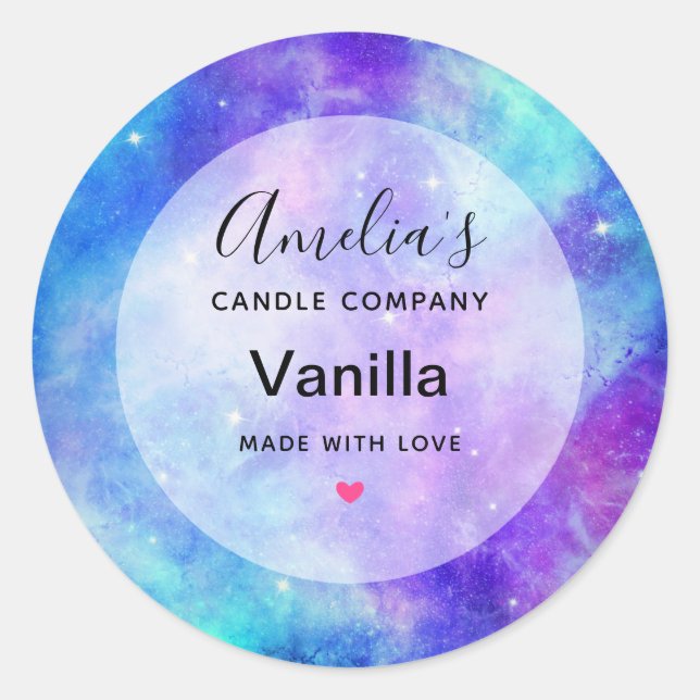 Pegatina Redonda Purple and Blue Galaxy Space Candle Business (Anverso)
