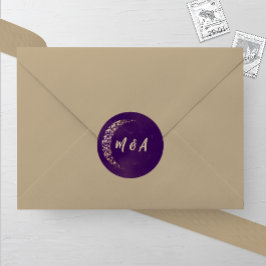 Pegatina Redonda Purple and Gold Moon and Back Boda