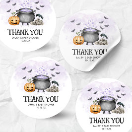 Pegatina Redonda Purple Baby is Brewing Halloween Baby Shower