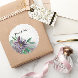 Pegatina Redonda Purple Boho Lotus Watercolor Lace