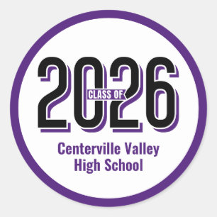 Pegatina Redonda Purple Bold Shadowing Numbers Clase de 2026