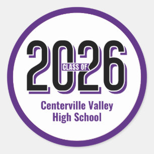Pegatina Redonda Purple Bold Shadowing Numbers Clase de 2026