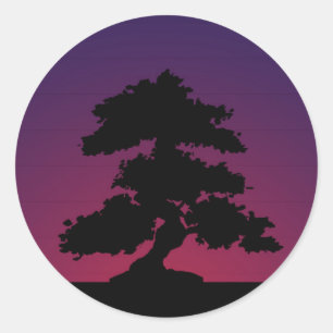 Pegatina Redonda Purple Bonsai Sunset