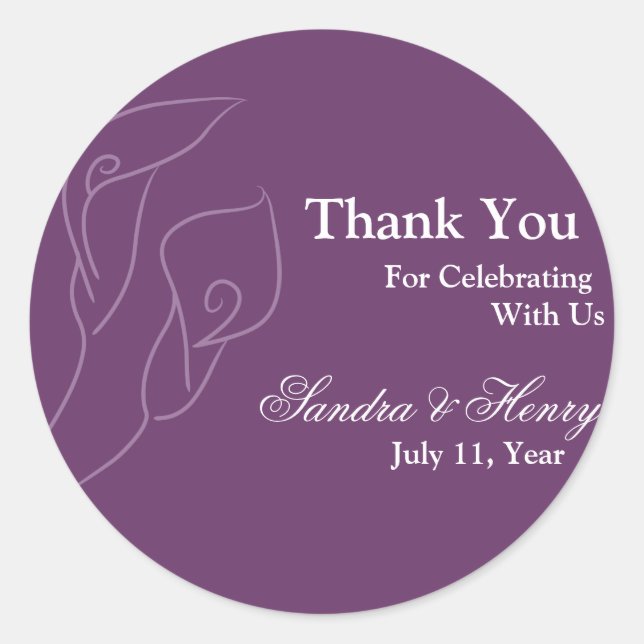 Pegatina Redonda Purple Calla Lilies Favor de los Pegatinas (Anverso)